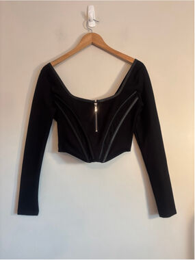 MANIERE DE VOIR Black Long Sleeve Front Zip Corset Top Womens Size 10 Streetwear